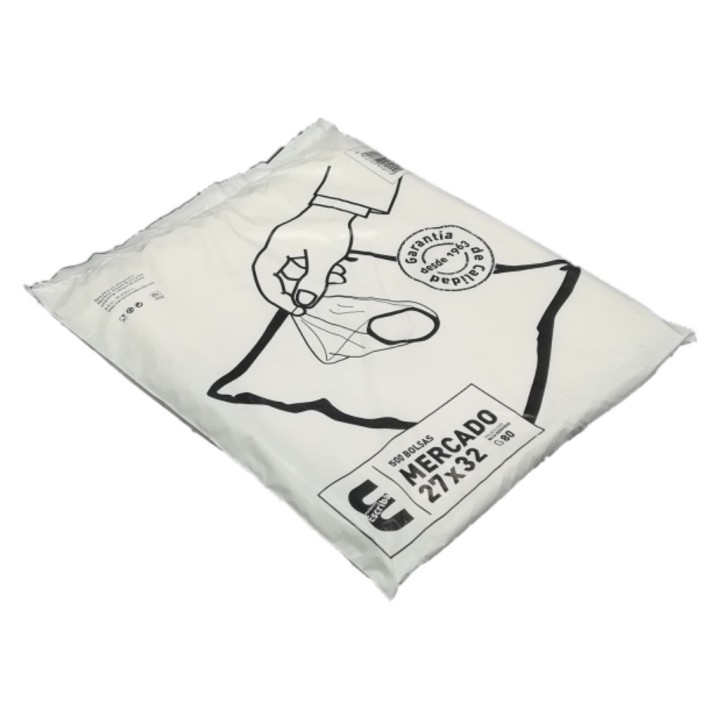 Bolsa Mercado plástico 27x32 cm.  g-80 incoloro (pq. 500 bl.)