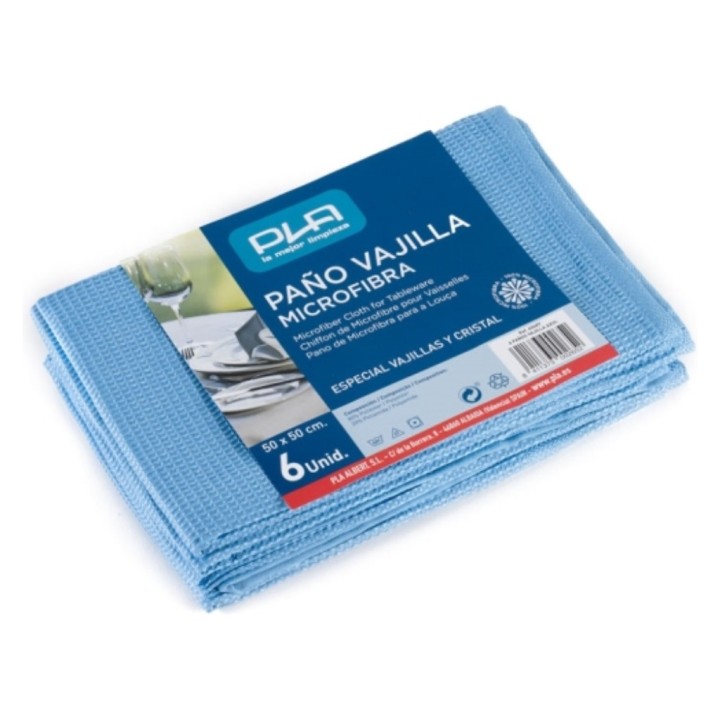 Paño vajilla Pla microfibras 50x50 cm. azul (pq. 6 un.)