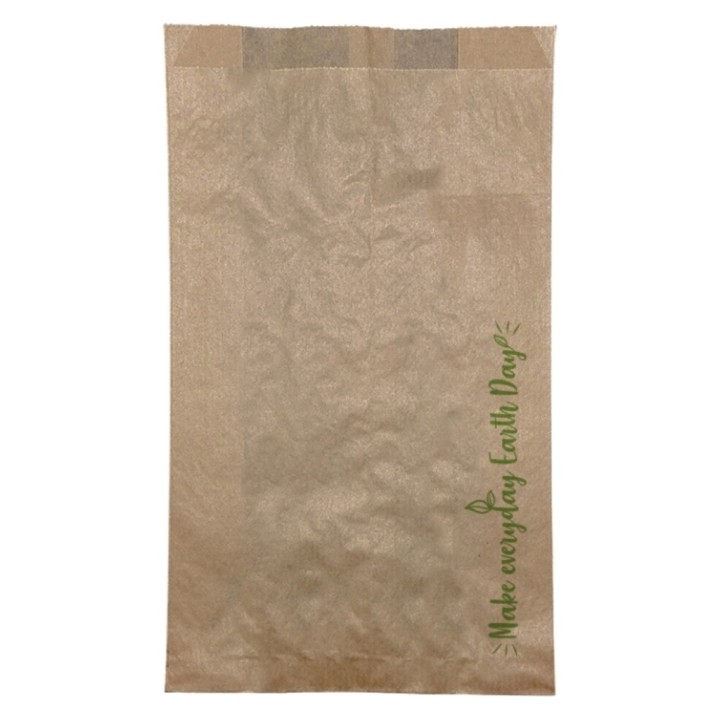Bolsa papel letras verdes kraft 17+7x32 cm.  (pq. 1000 un.)