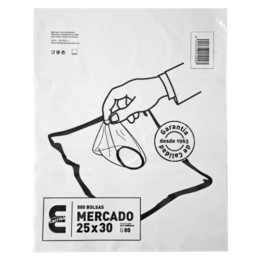 Bolsa Mercado plástico 25x30 cm.  g-80 incoloro (pq. 500 bl.)