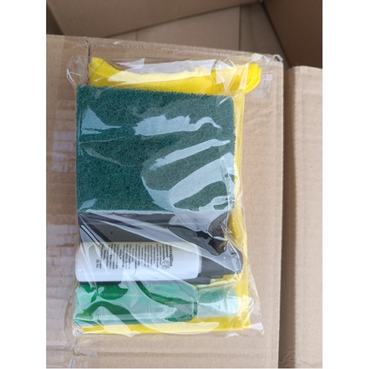 Kit limpieza Lavajillas 35ml-multiusos-35ml-bayeta-b.basura-estropajo (cj. 50 un.)