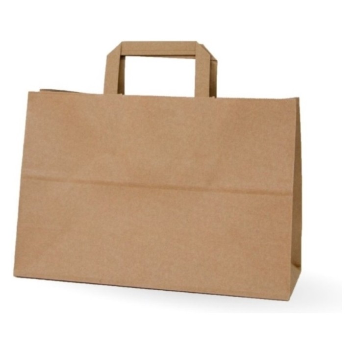 Bolsa asa plana kraft 32+22x26 cm. 90 g. (cj. 5 pq. 50 un.)