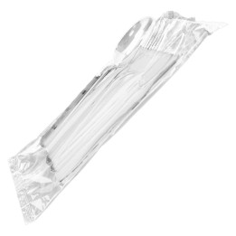 Pack cubiertos cuchillo tenedor servilleta transparente (cj. 500 un.)