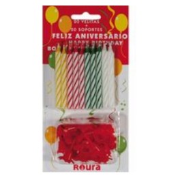 Velas aniversario + 20 soportes (pq. 20 un.)