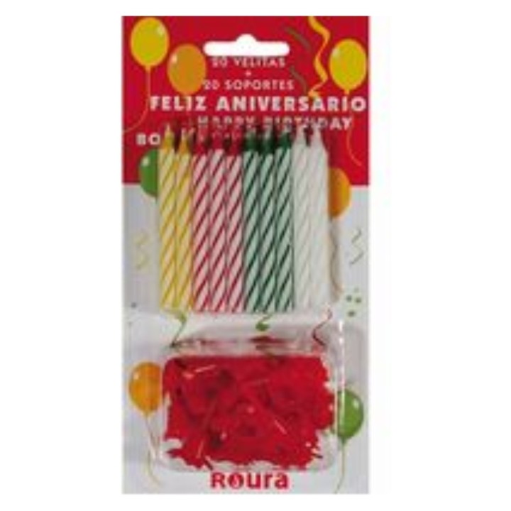 Velas aniversario + 20 soportes (pq. 20 un.)