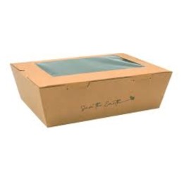 Caja c/ventana kraft 195x140x65 mm. 2100 ml.  (pq. 50 recip.)