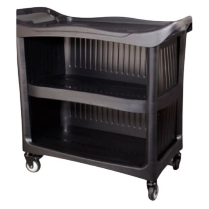 Carro camarera cerrado 3 lados 3 estantes 110x52x9 cm. negro