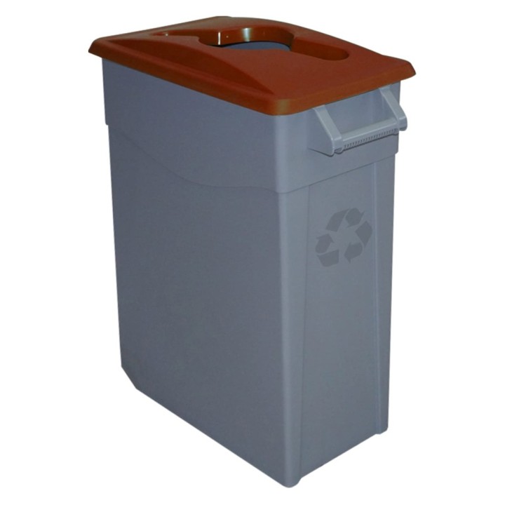 Cubo reciclaje c/ruedas tapa abierta 65 l. marrón