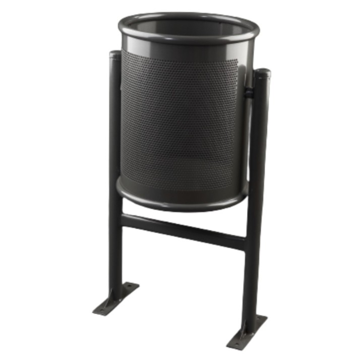 Papelera exterior cilíndrica perforada 60 l. gris oscuro