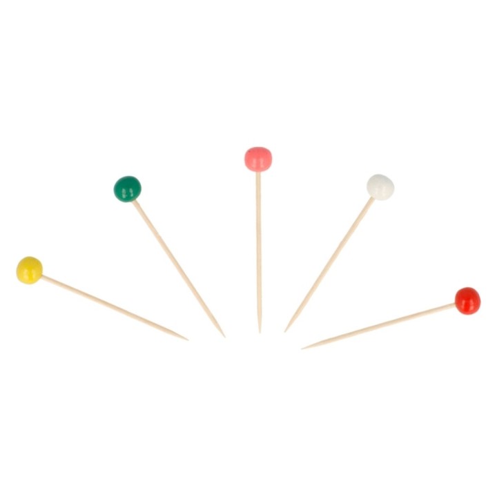 Pick Bola madera 6,5 cm.  colores (pq. 144 un.)