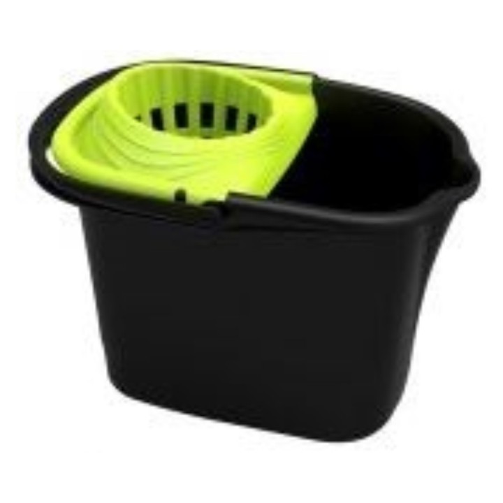 Cubo de fregar negro con escurridor verde 16 l.  (1 un.)