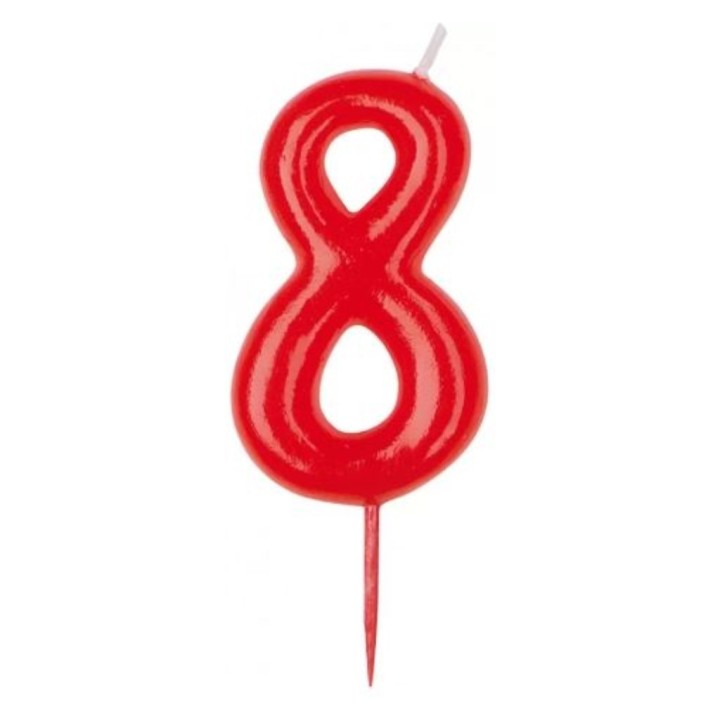 Vela aniversario roja número 8