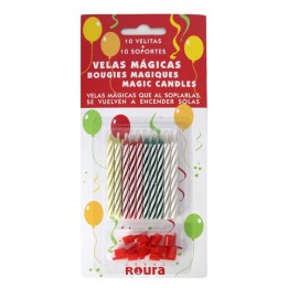 Velas aniversario mágicas + 10 soportes (pq. 10 un.)