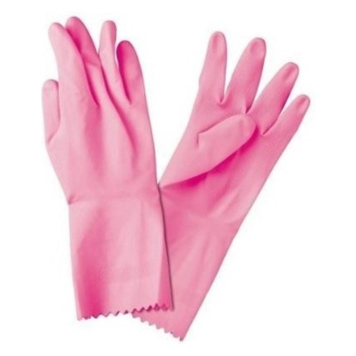 Guante látex flocado T. S rosa (par)