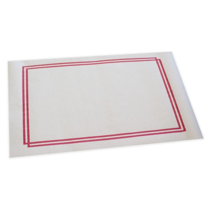 Mantel tokyo papel 30x40 cm.  blanco cenefa roja (cj. 500 un.)