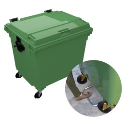 Contenedor c/pedal 4 ruedas y tapa plana 1100 l. verde