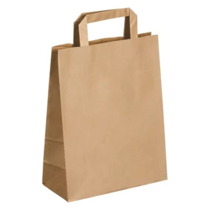 Bolsa asa plana kraft 28+17x29 cm. 80 g. (cj. 5 pq. 50 un.)
