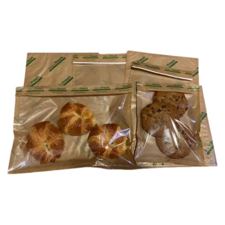 Bolsa 8my/50gr/12my+45 c/cierre adhesivo reutilizable Sacofresh kraft 20x30 cm. (pq. 100 un.)