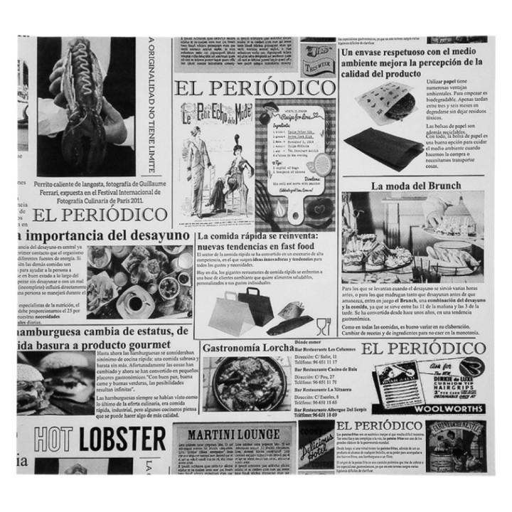 Papel envoltorio antigrasa periodico 28x31 cm.  (pq. 1000 un.)