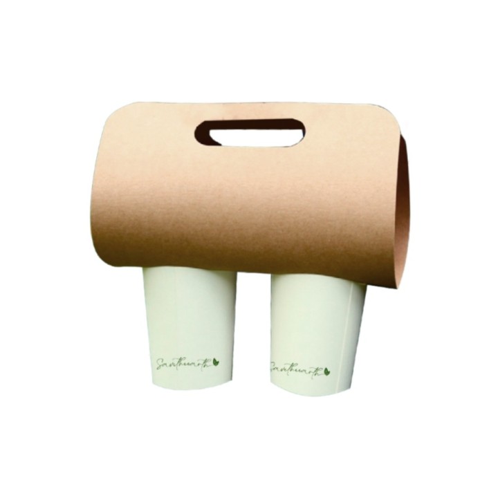 Portavasos 2 asas kraft 80 mm.  (pq. 50 recip.)