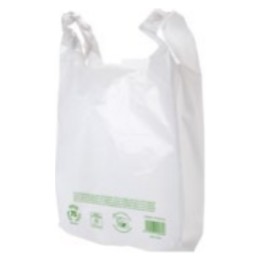 Bolsa camiseta 42/28x53 cm. 70% reciclada g-200 blanco (pq. 10 un. 1 kg.)
