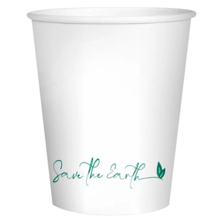 Vaso línea verde cartón 240 ml. blanco (pq. 50 un.)