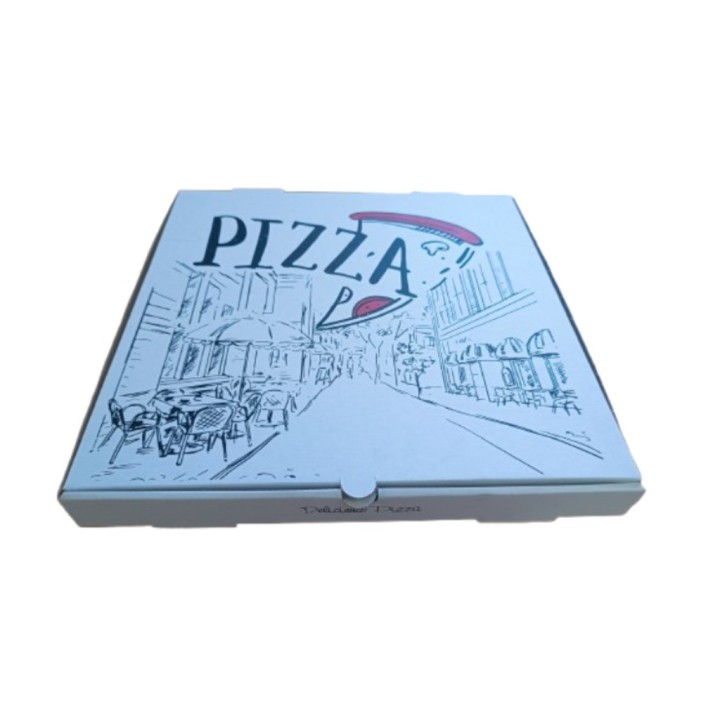 Caja pizza (dibujo pizza) 33x33x35 cm. (pq. 100 recip.)