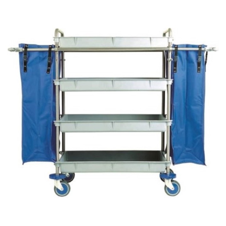Carro inox 4 bandejas plastico gris con asas+2 bolsas