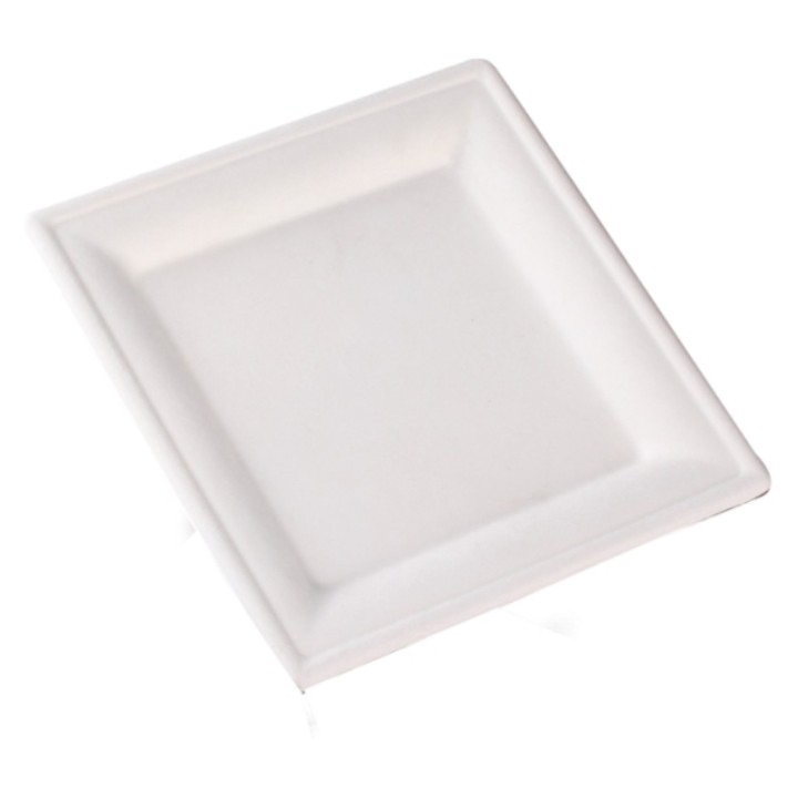 Plato compostable cuadrado caña 20x20 cm. (pq. 50 un.)