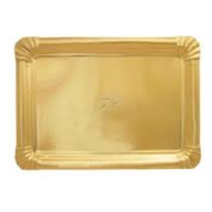 Bandeja metal cartón 18x24 cm.  oro (pq. 100 un.)