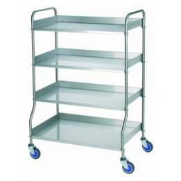 Carro acero inox 4 badejas con asas frontales abiertos