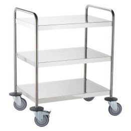 Carro acero inox 3 bandejas con asas 1 rueda con freno