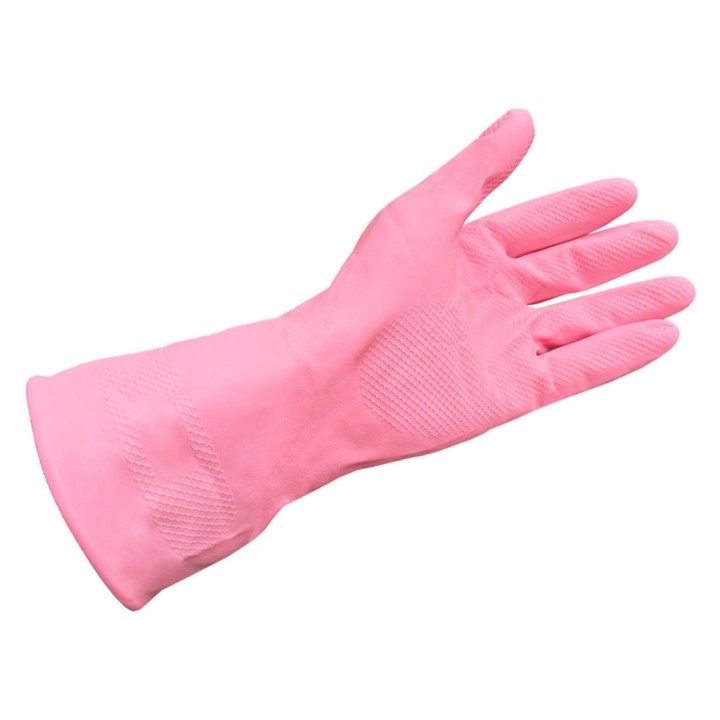 Guante látex flocado T. M rosa (par)